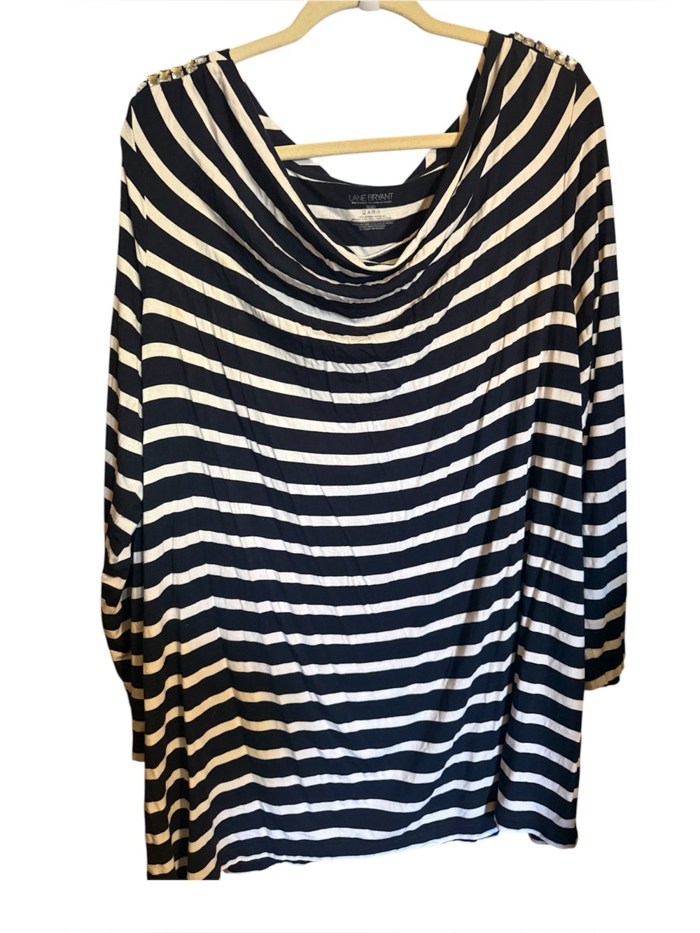 Lane Bryant Black and White Striped Cowl Neck jewel accents Sweater Womens 18 20